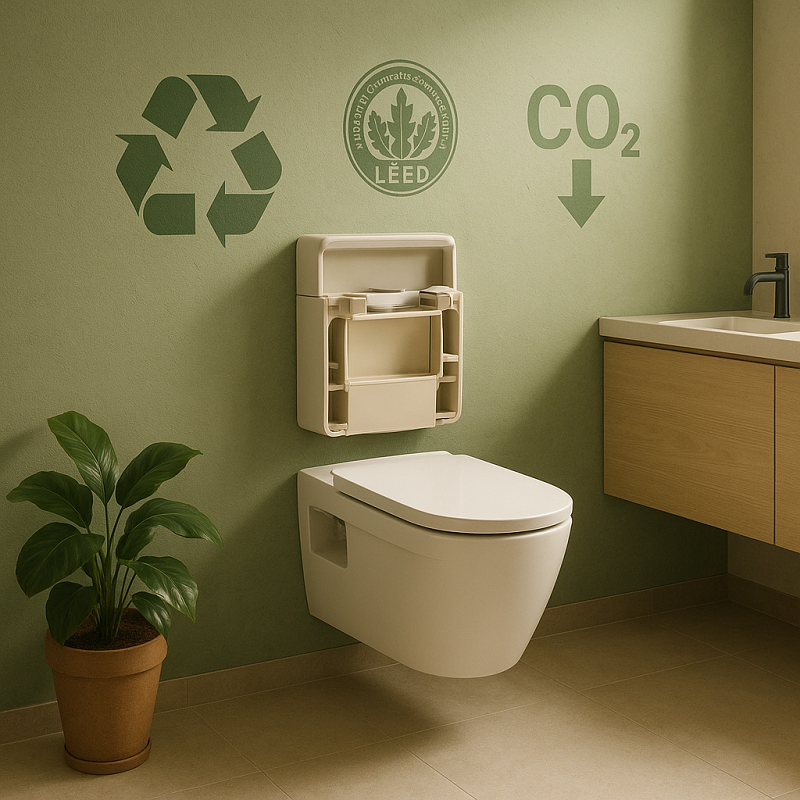Sustainable wall-hung toilet system showcasing modular design and environmental certification